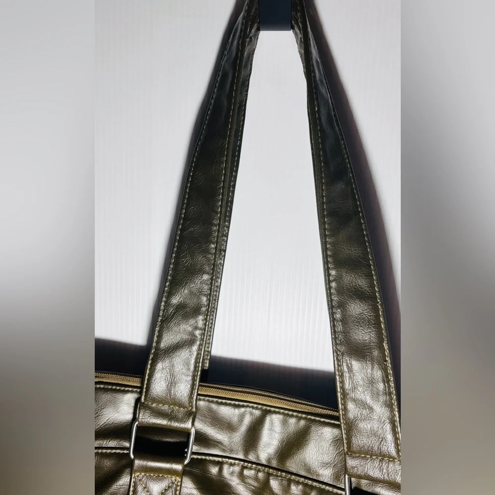 Dark Green Faux Leather Diaper Bag Large Baby Tote Multi Pocket Shoulder Bag